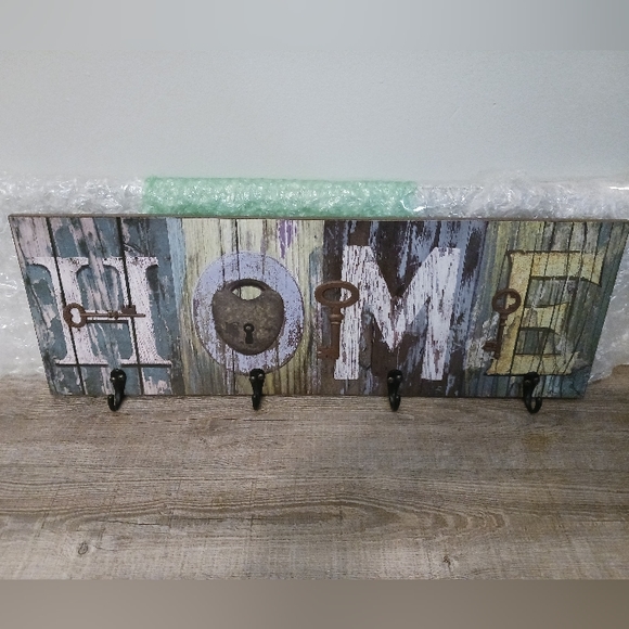 "HOME" SIGN WITH HOOKS (9"X26") - Picture 1 of 7